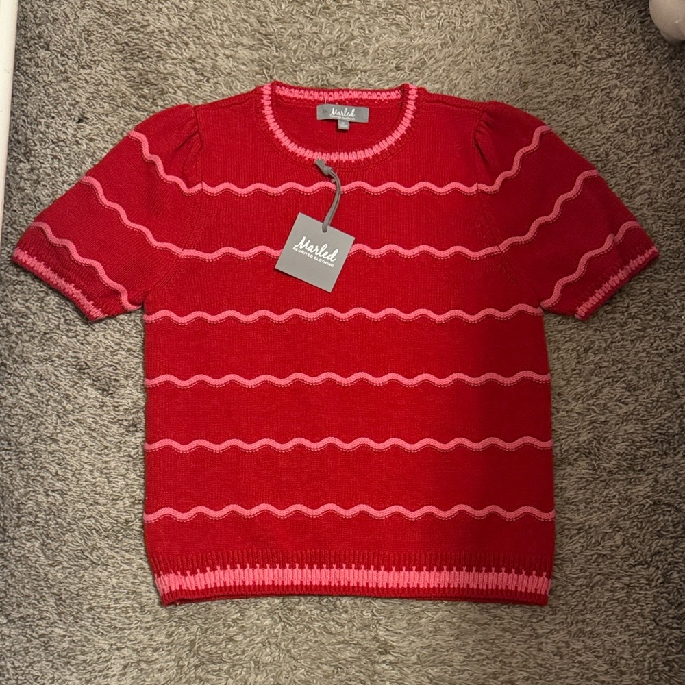 Anthropologie Red and Pink Knit Top